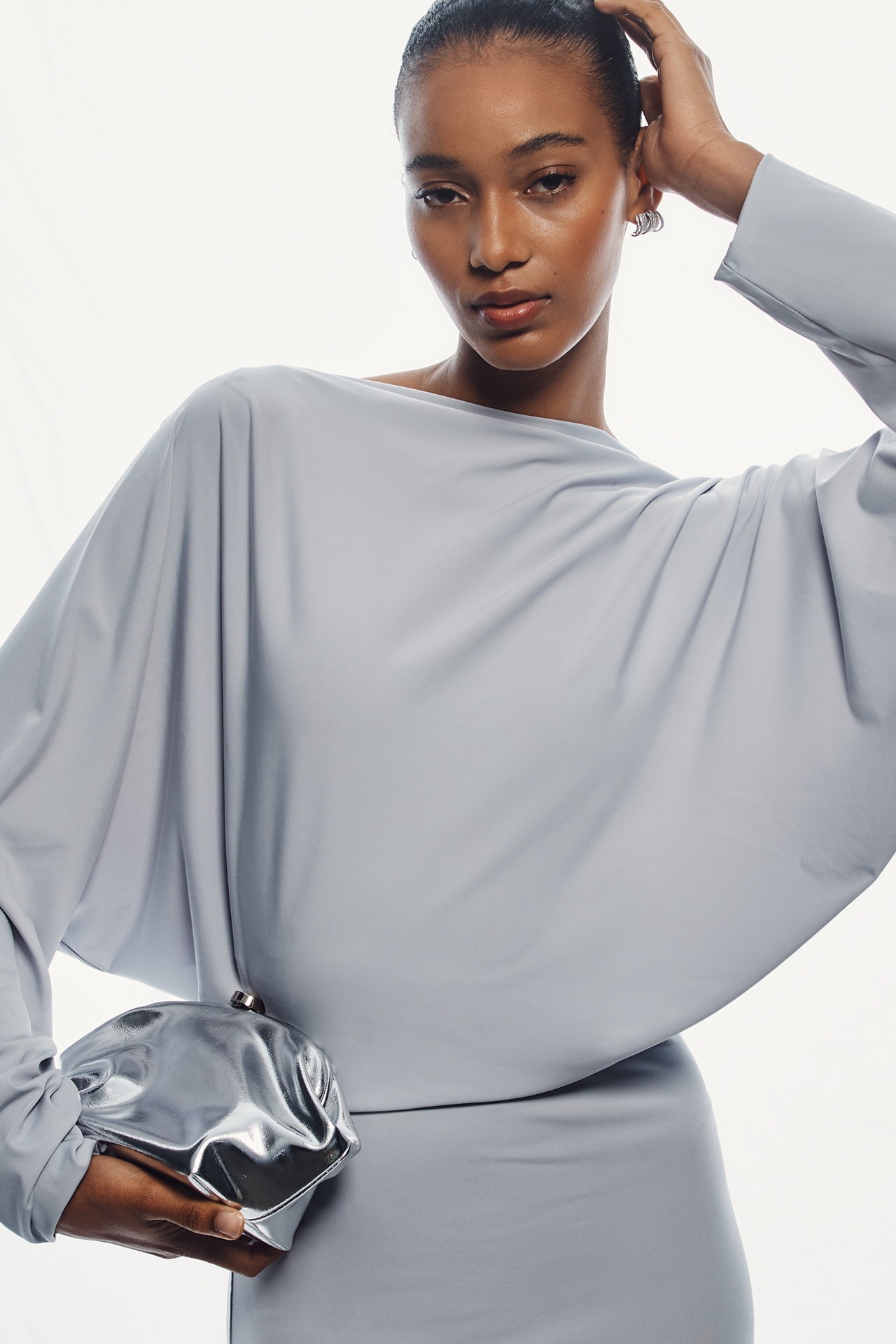 MISHA Zephyr Long-Sleeve Mock-Neck Jersey Maxi Dress