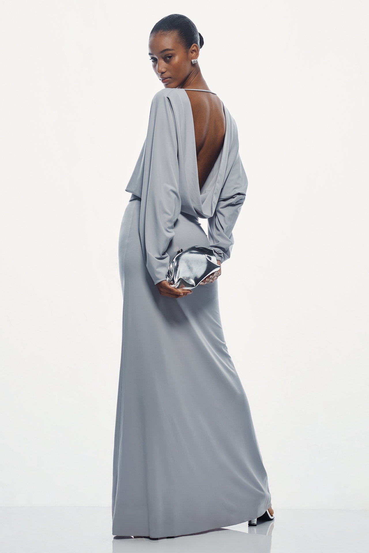 MISHA Zephyr Long-Sleeve Mock-Neck Jersey Maxi Dress