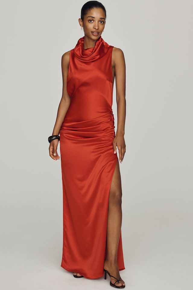 MISHA Cowl-Neck Satin Maxi Dress #1