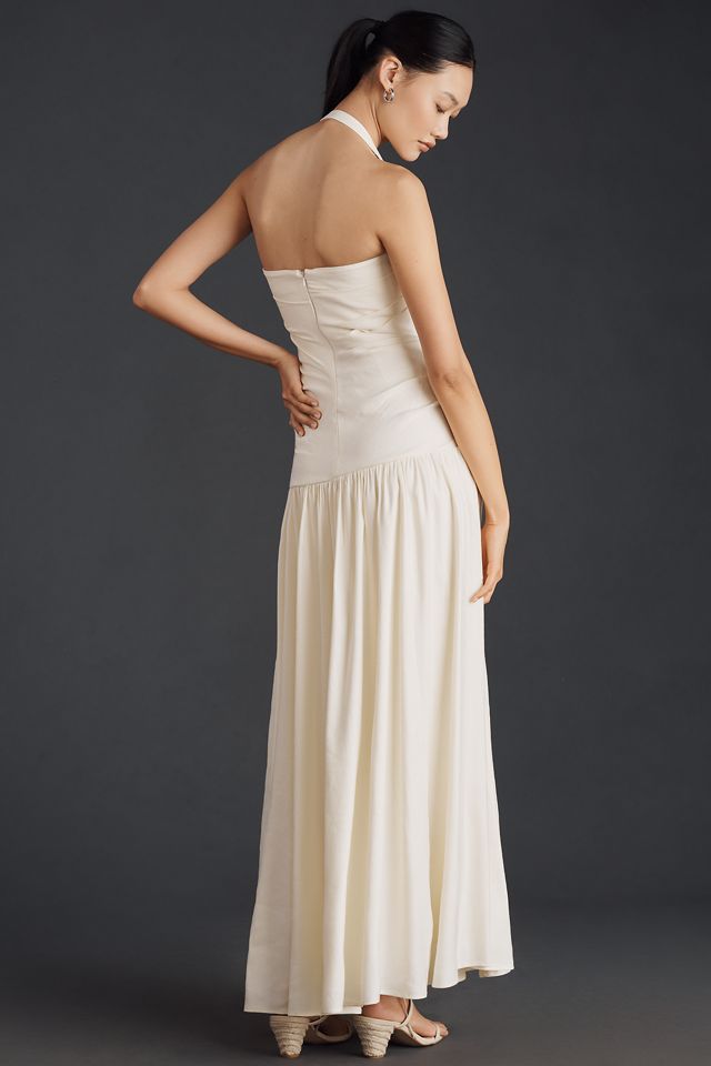 Shona Joy Hadley Linen Blend Draped Halter Maxi Dress #1