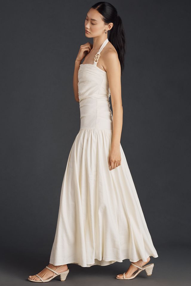 Shona Joy Hadley Linen Blend Draped Halter Maxi Dress #3
