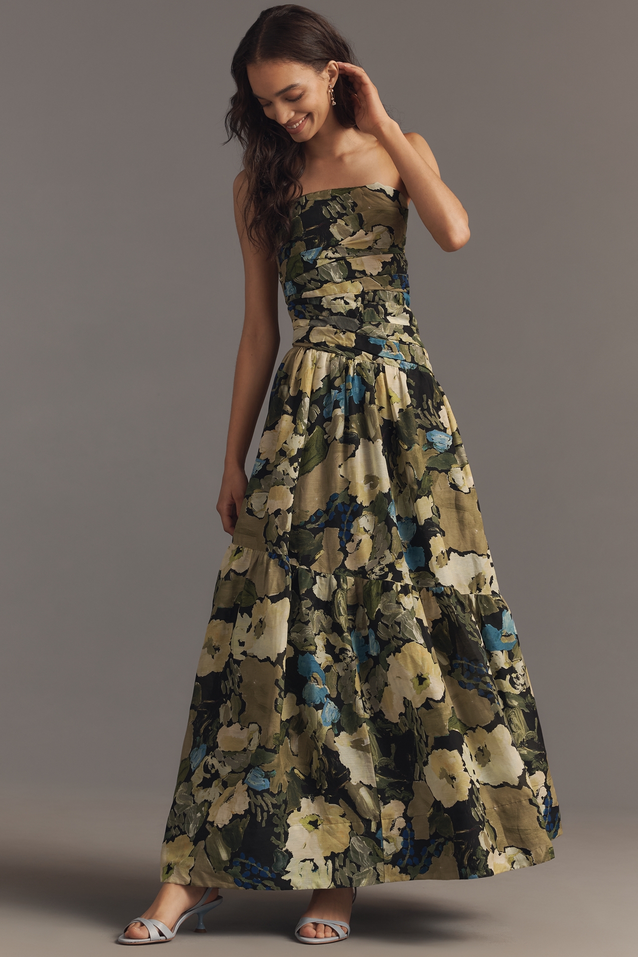 Shona Joy Weyes Strapless Linen Blend Midi Dress