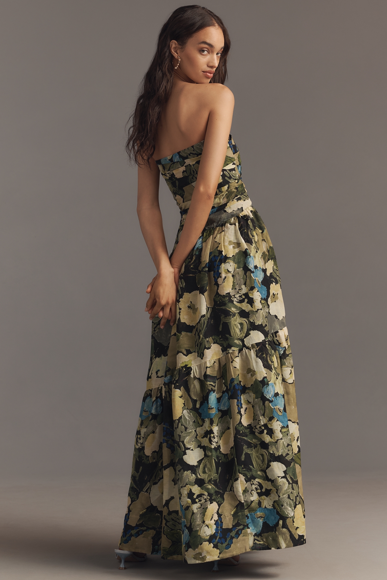 Shona Joy Weyes Strapless Linen Blend Midi Dress