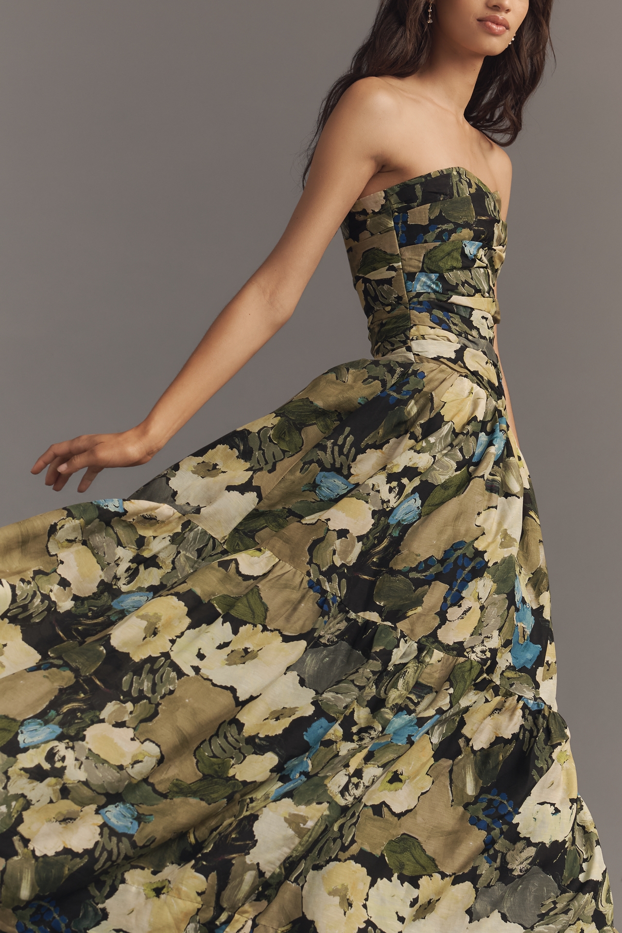 Shona Joy Weyes Strapless Linen Blend Midi Dress