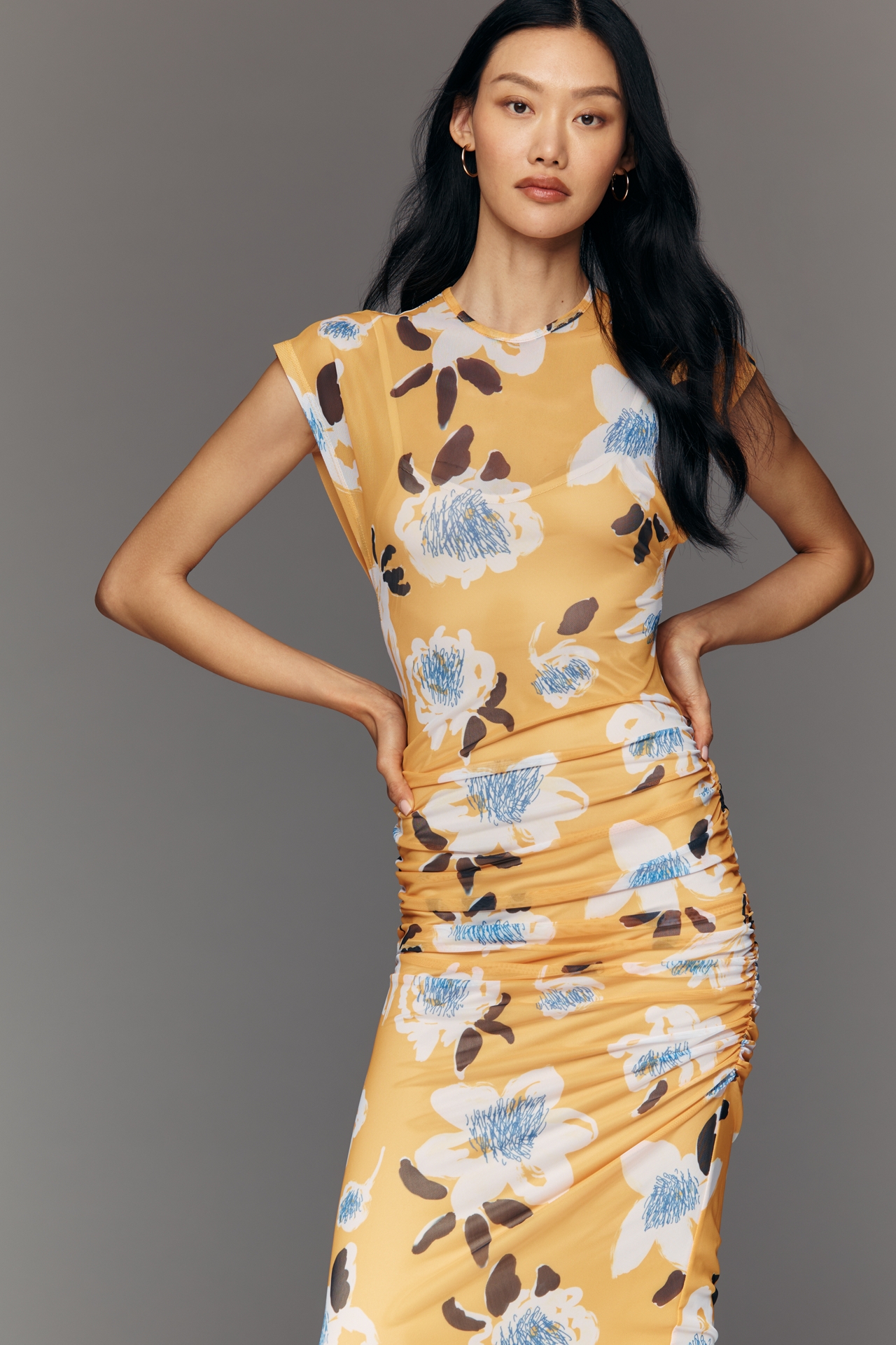 De Loreta Damasco Ruched Maxi Dress