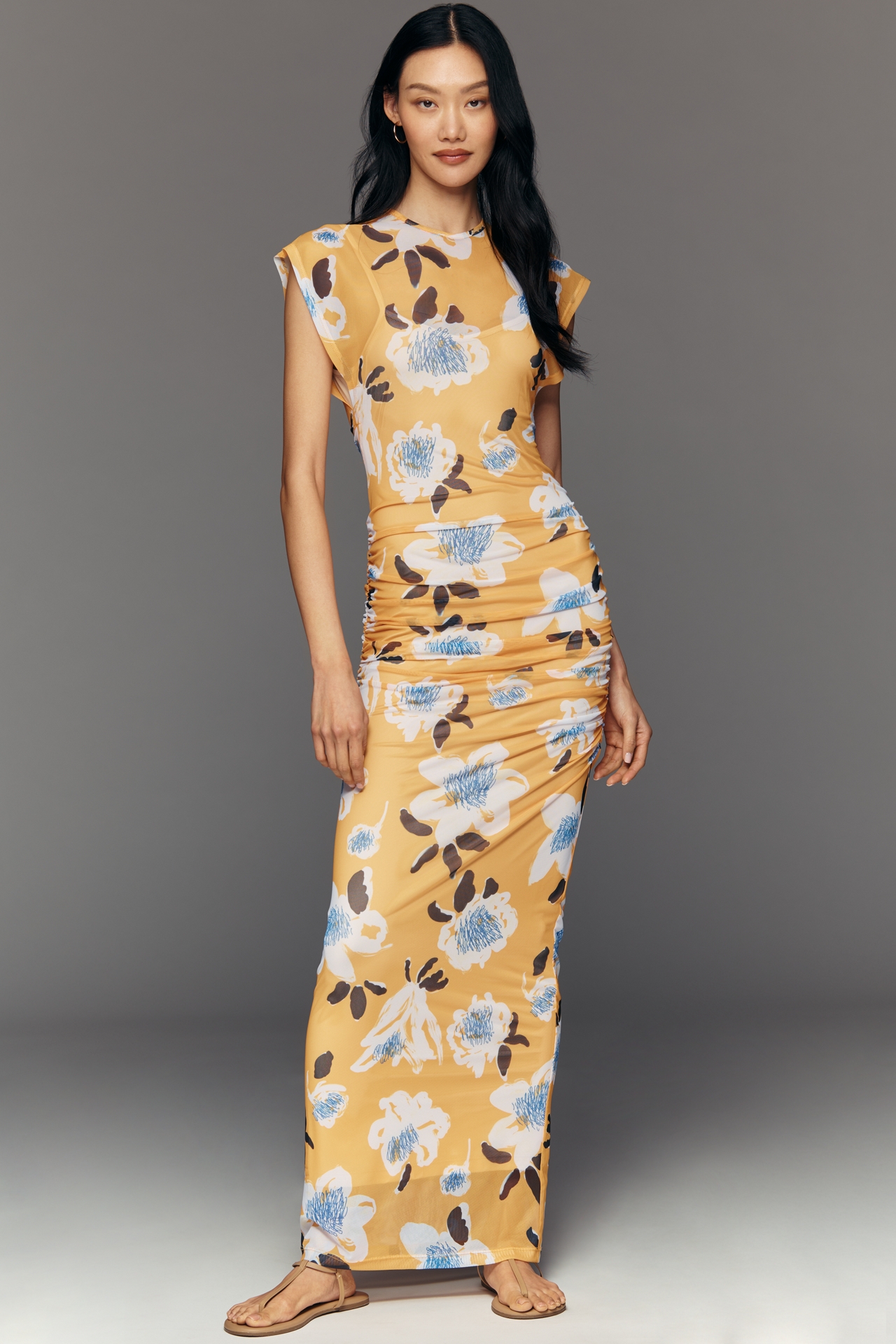 De Loreta Damasco Ruched Maxi Dress