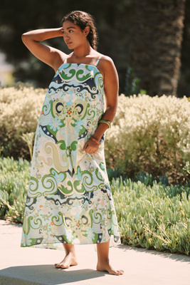 Petite Festivo Strapless Printed Flounce Midi Dress