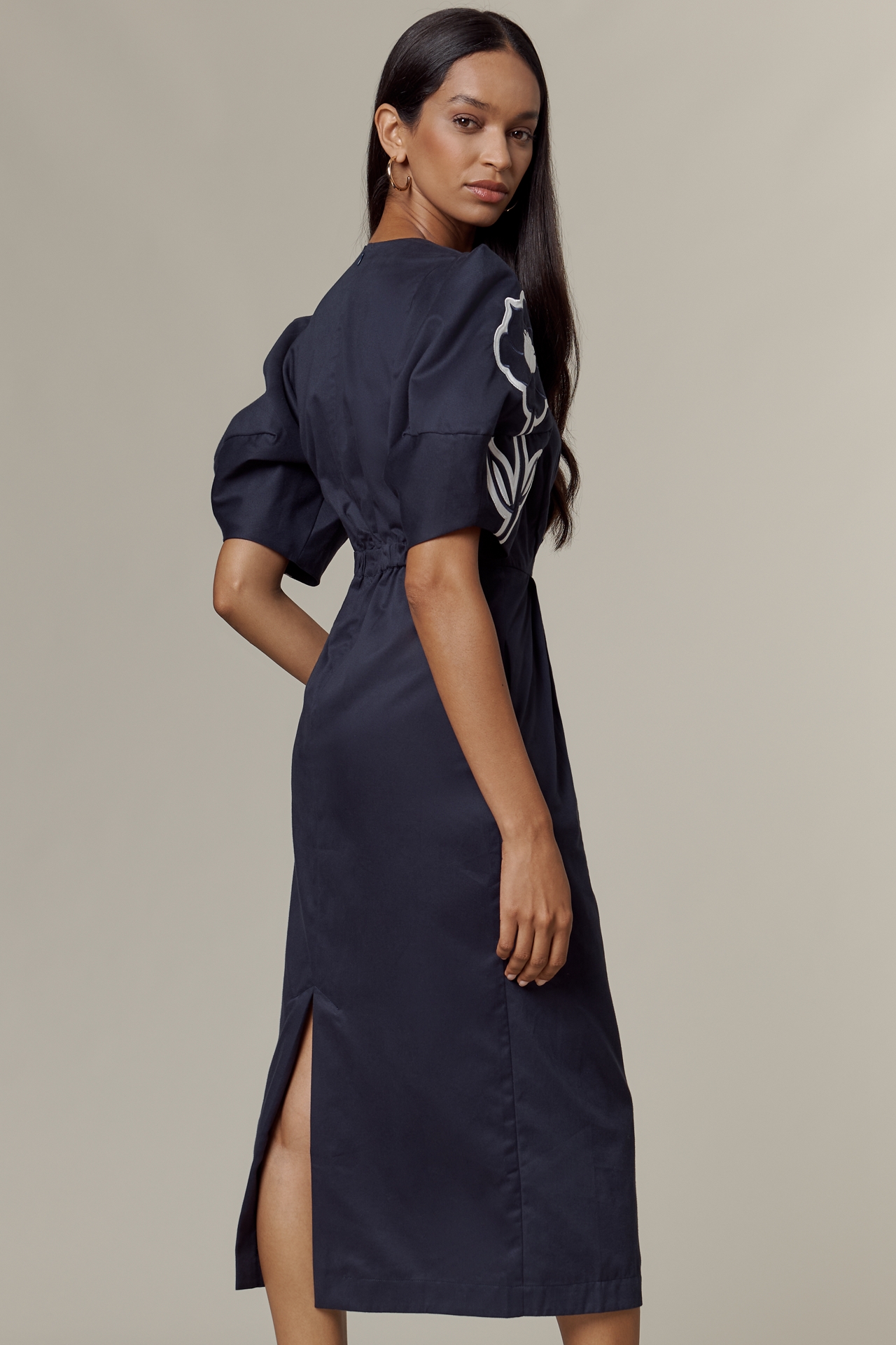 De Loreta Tuca Puff-Sleeve Midi Dress