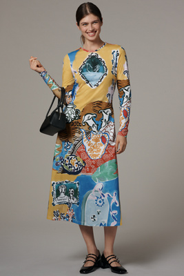 De Loreta Kiara Long-sleeve Midi Dress In Multi