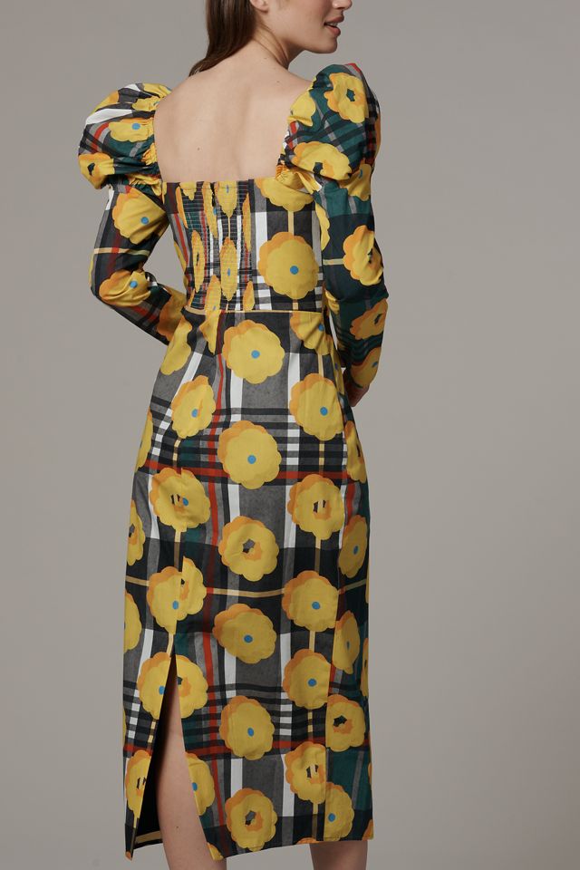 De Loreta Amanda Puff-Sleeve Square-Neck Midi Dress #1