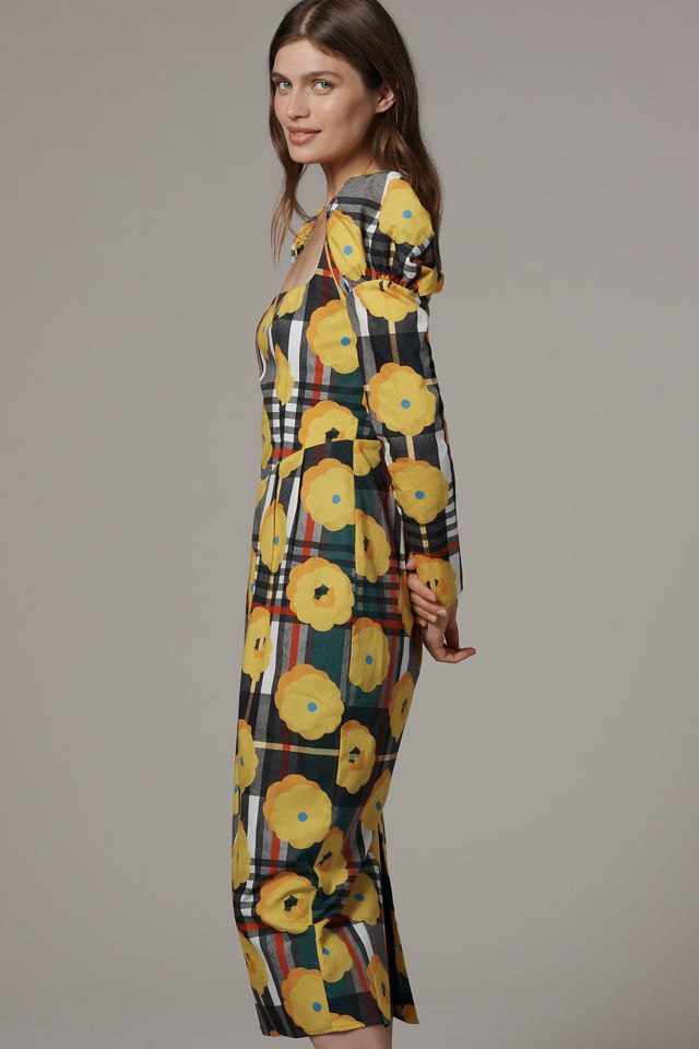 De Loreta Amanda Puff-Sleeve Square-Neck Midi Dress #3