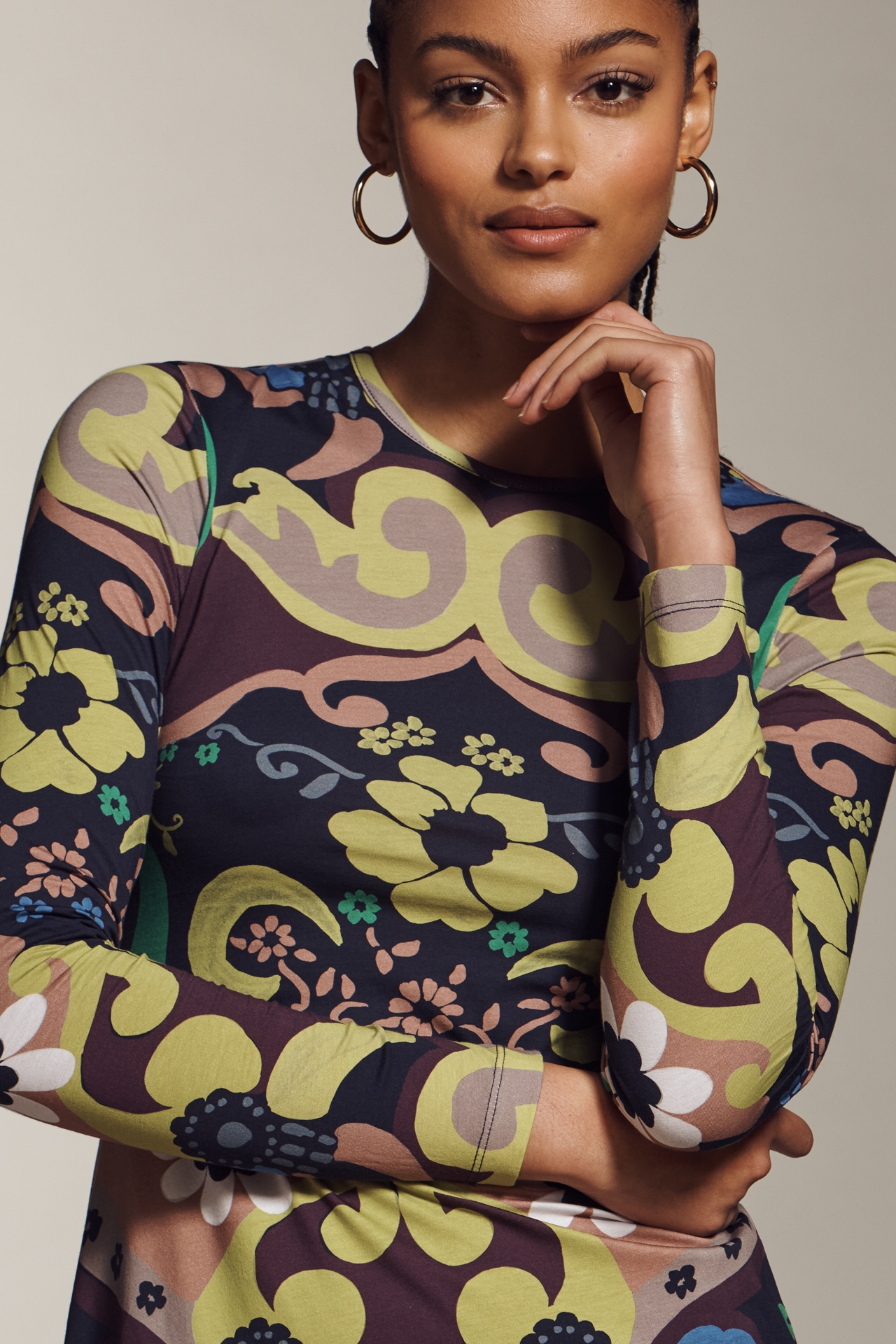 De Loreta Kiara Long-Sleeve Printed Dress