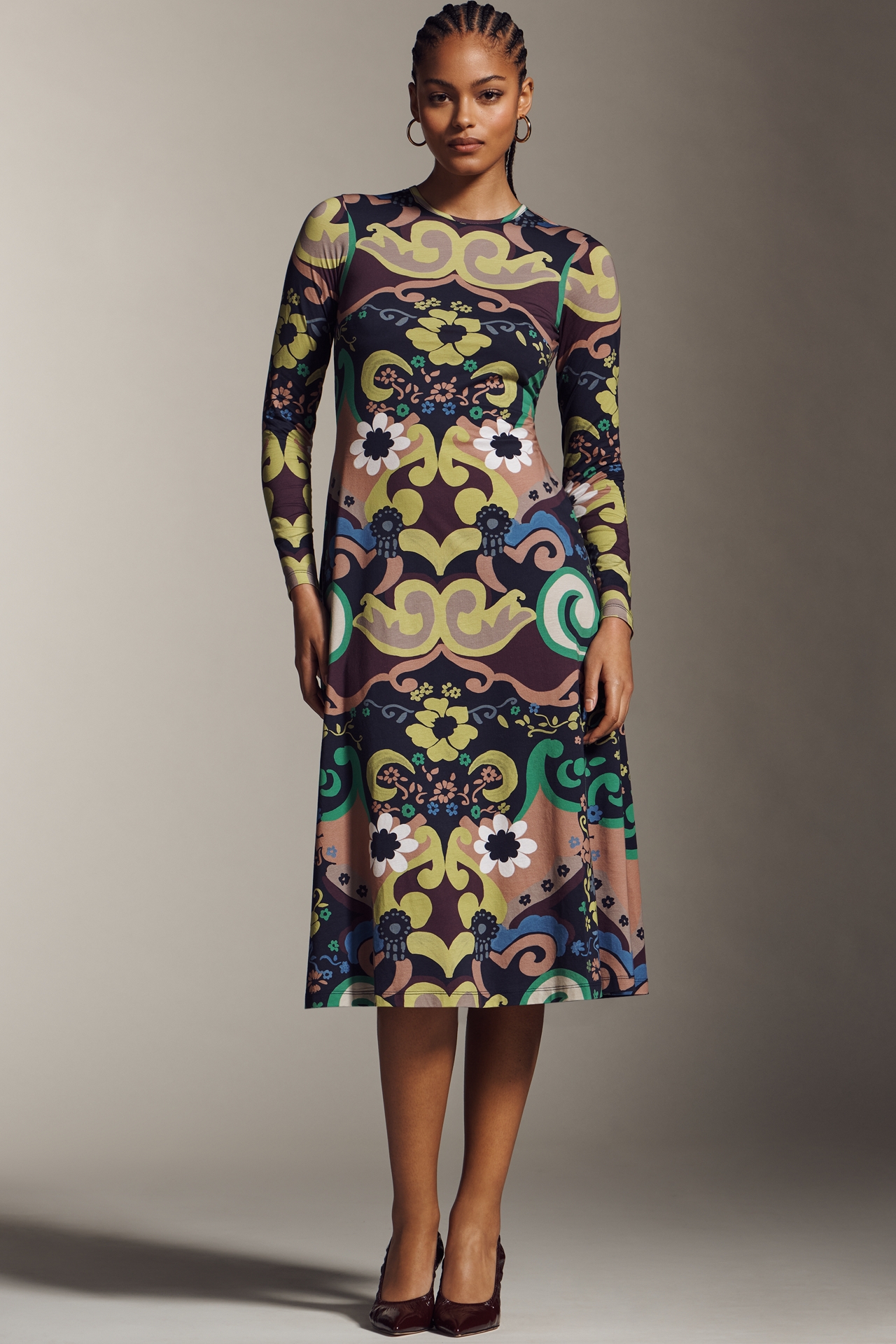 De Loreta Kiara Long-Sleeve Printed Dress