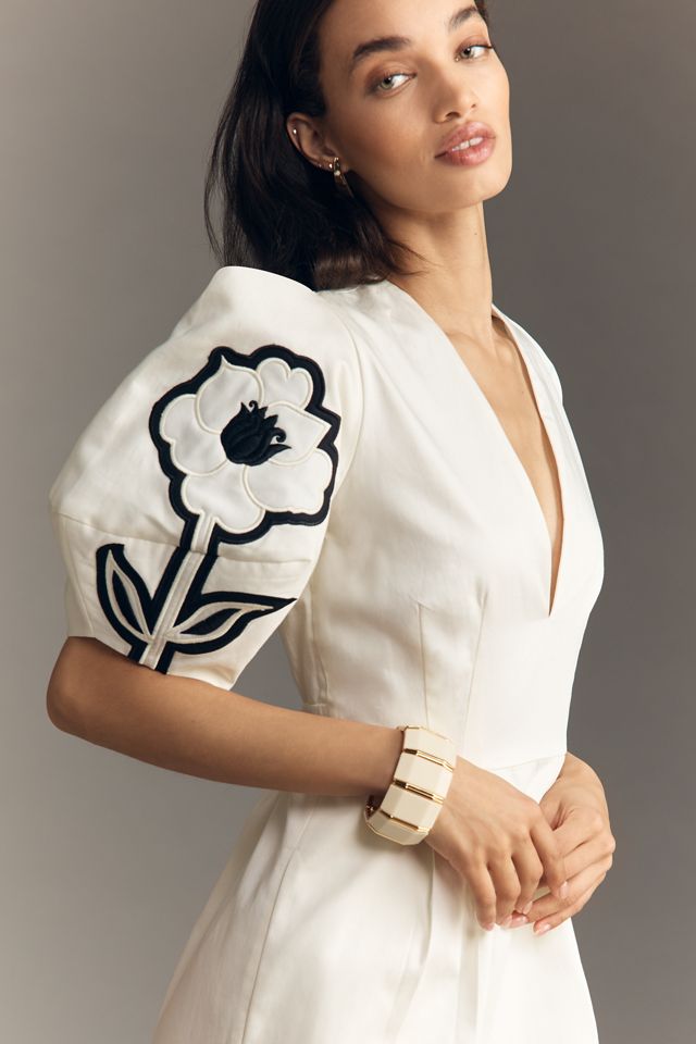 Tucan Embroidered Dress by de Loreta in Ivory, Size: M Petite at Anthropologie