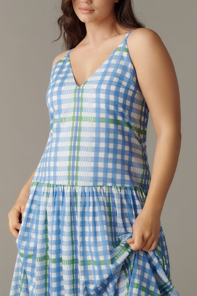 Drop-Waist Sleeveless V-Neck Maxi Dress by de Loreta in Blue, Size: M Petite at Anthropologie