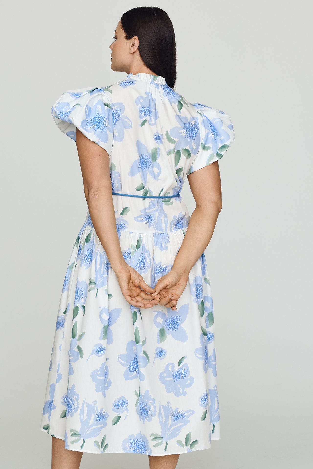 De Loreta Gabo Cotton Puff-Sleeve Midi Dress