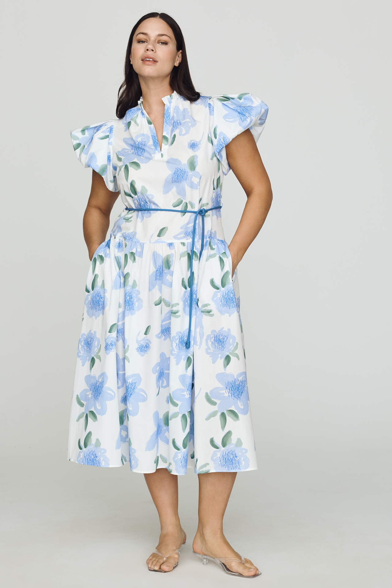 De Loreta Gabo Cotton Puff-Sleeve Midi Dress