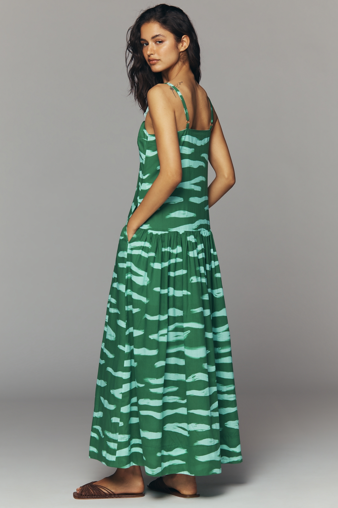 De Loreta Paca Cotton Drop-Waist Midi Dress