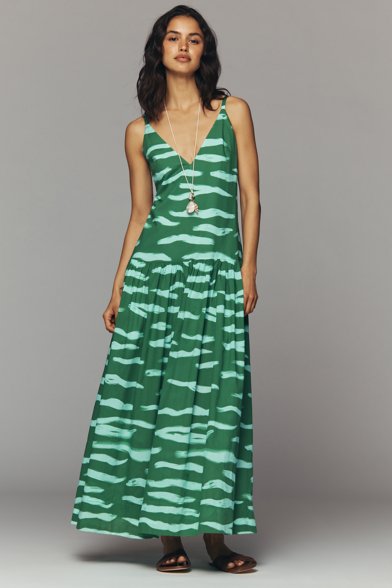 De Loreta Paca Cotton Drop-Waist Midi Dress