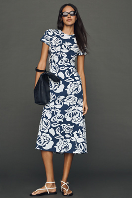 De Loreta Marimba Cotton Midi Dress In Blue