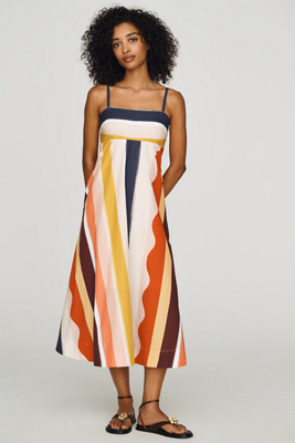 De Loreta Petite Stripe Cotton Midi Dress In Multi