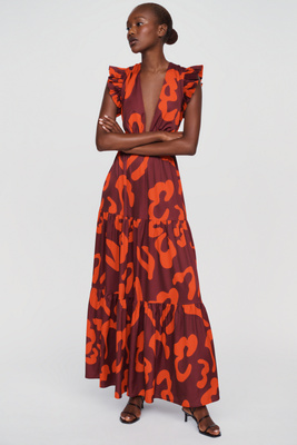 De Loreta Ruffle Maxi Dress In Multicolor