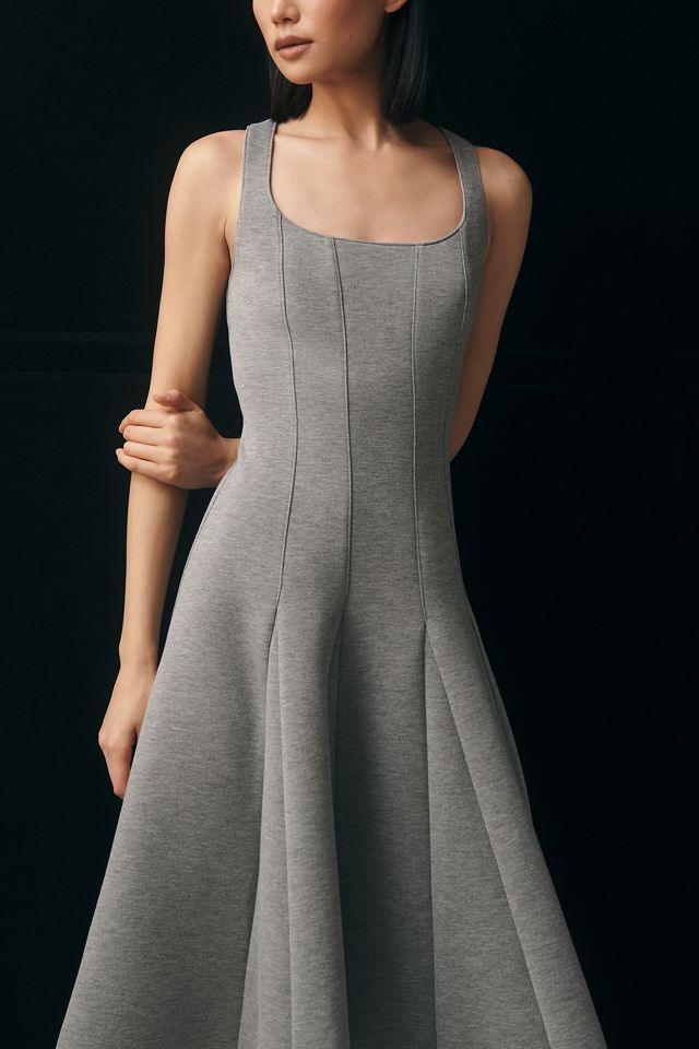 THEREDTHREAD☆S oval pleats dress☆グレー Du Paradis Sleeveless Neoprene A-Line Midi Dress | Anthropologie