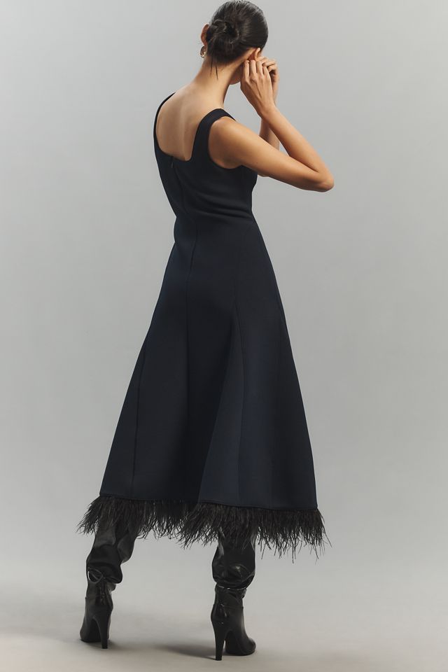 Du Paradis Sleeveless Faux-Feather Midi Dress #1
