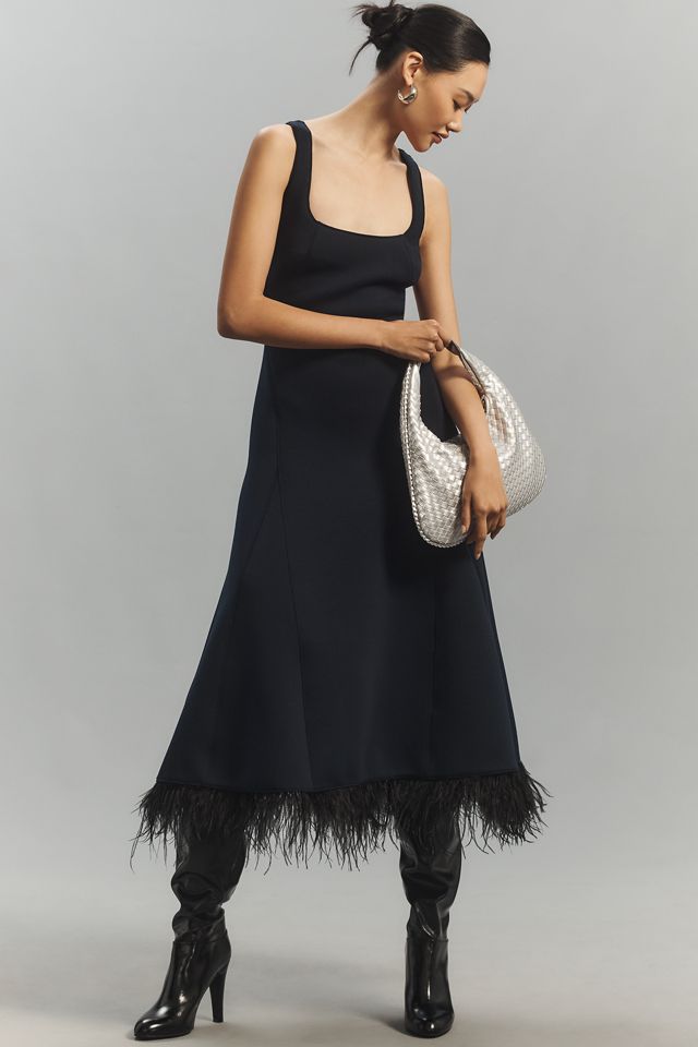 Du Paradis Sleeveless Faux-Feather Midi Dress #2