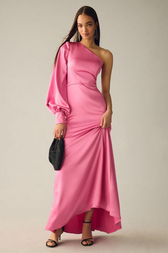 Ieena for Mac Duggal One-Shoulder Bishop-Sleeve Trumpet Gown #1