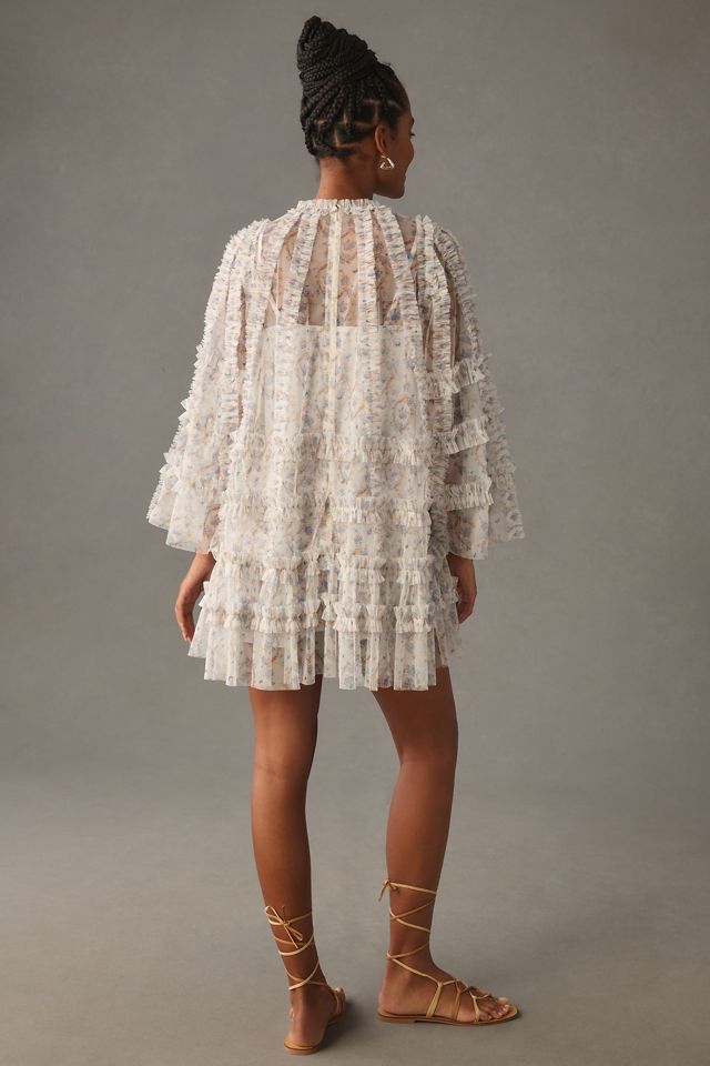 Mac Duggal Long-Sleeve Printed Mesh A-Line Mini Dress #2