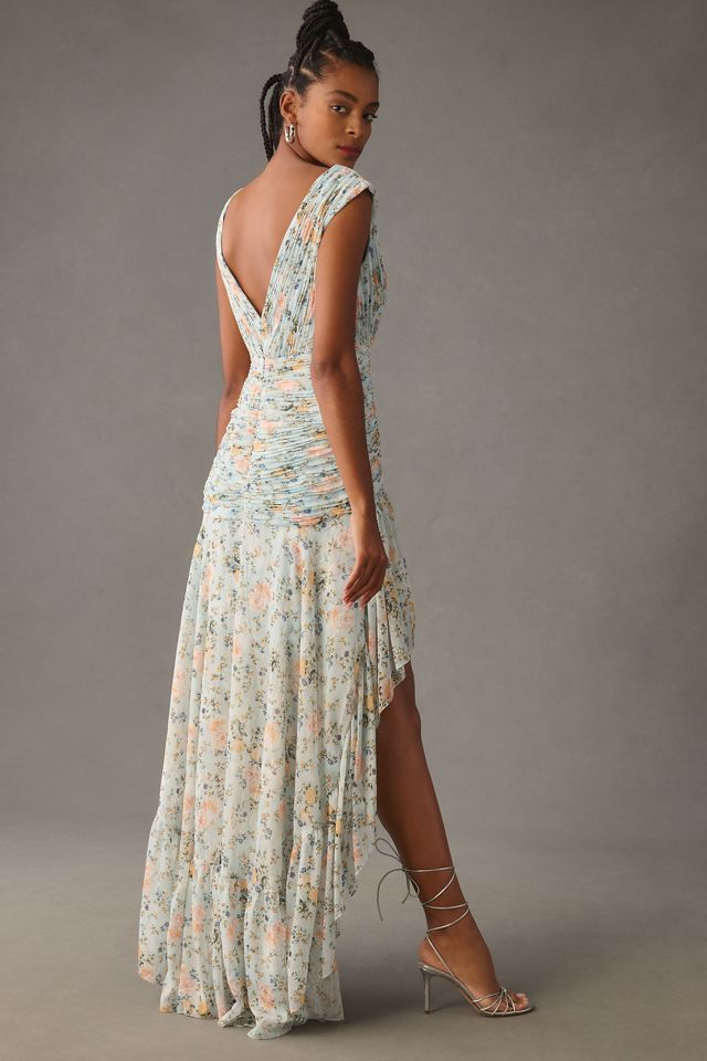 mac duggal ieena cap sleeve floral a-line dress Blue Cap Sleeve Fitted Floral Mini Dress