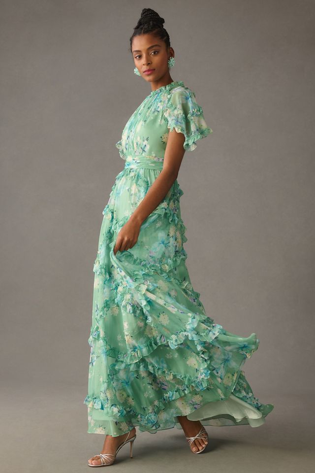 Mac Duggal Short-Sleeve Floral Chiffon Ruffled Gown #4