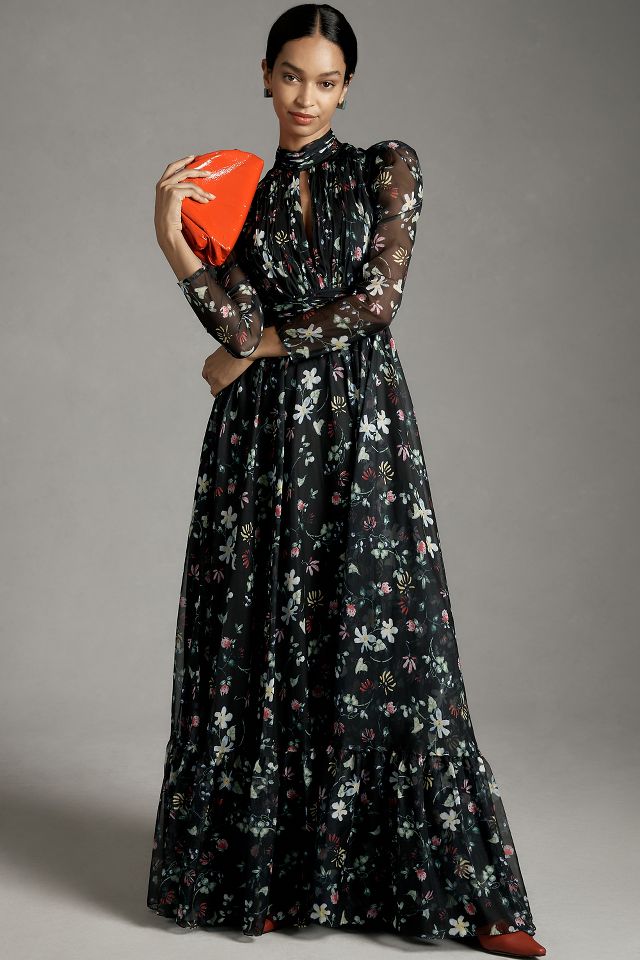 Floral evening hotsell gown with sleeves