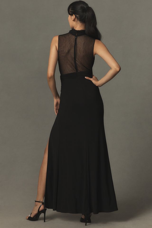 Mac Duggal Sheer Cutout High-Slit Mock-Neck Maxi Gown #2