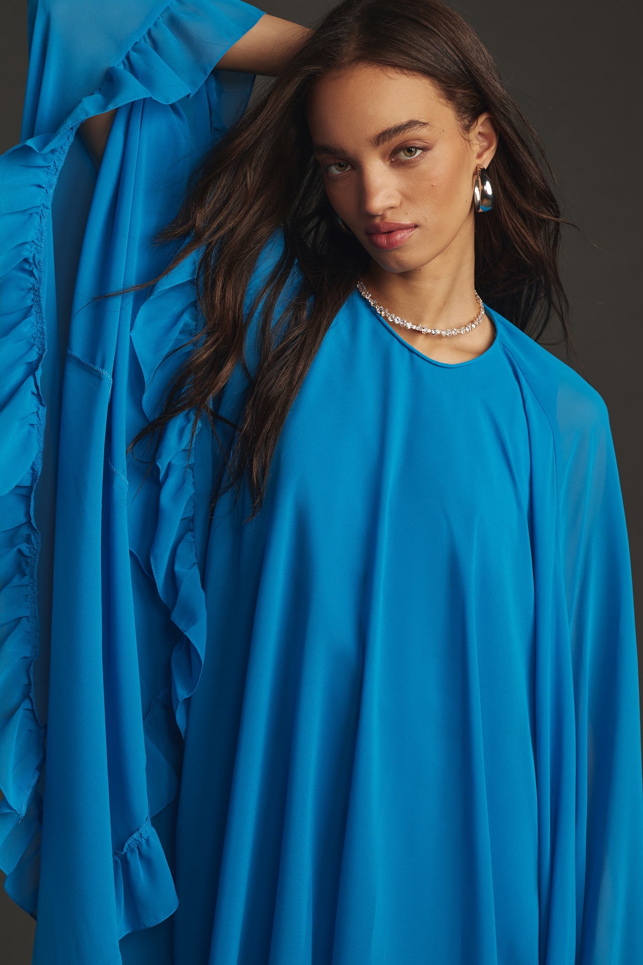 Mac Duggal Long-Sleeve High-Neck Mini Cape Dress