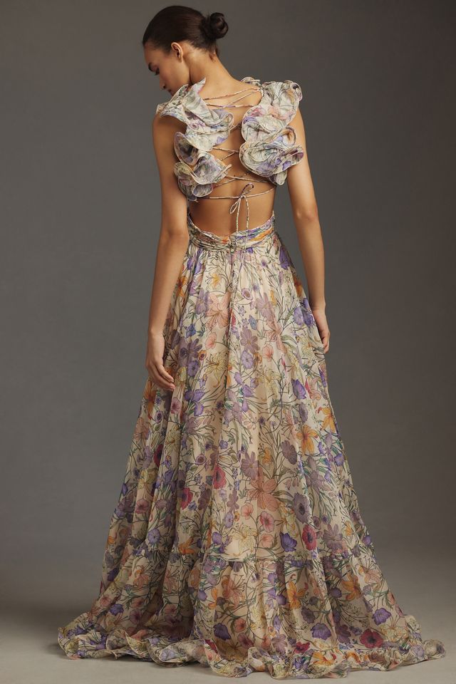 Mac Duggal Flutter-Sleeve V-Neck Maxi Dress #1