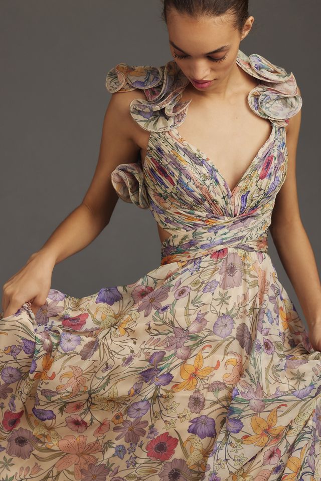 Mac Duggal Flutter-Sleeve V-Neck Maxi Dress #3