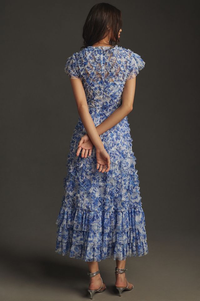 Mac Duggal Short-Sleeve High-Neck Ruffle Midi Dress #1