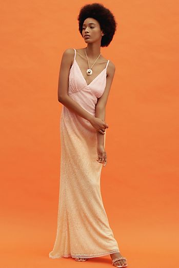 Mac Duggal Sleeveless V-Neck Sequin Maxi Dress