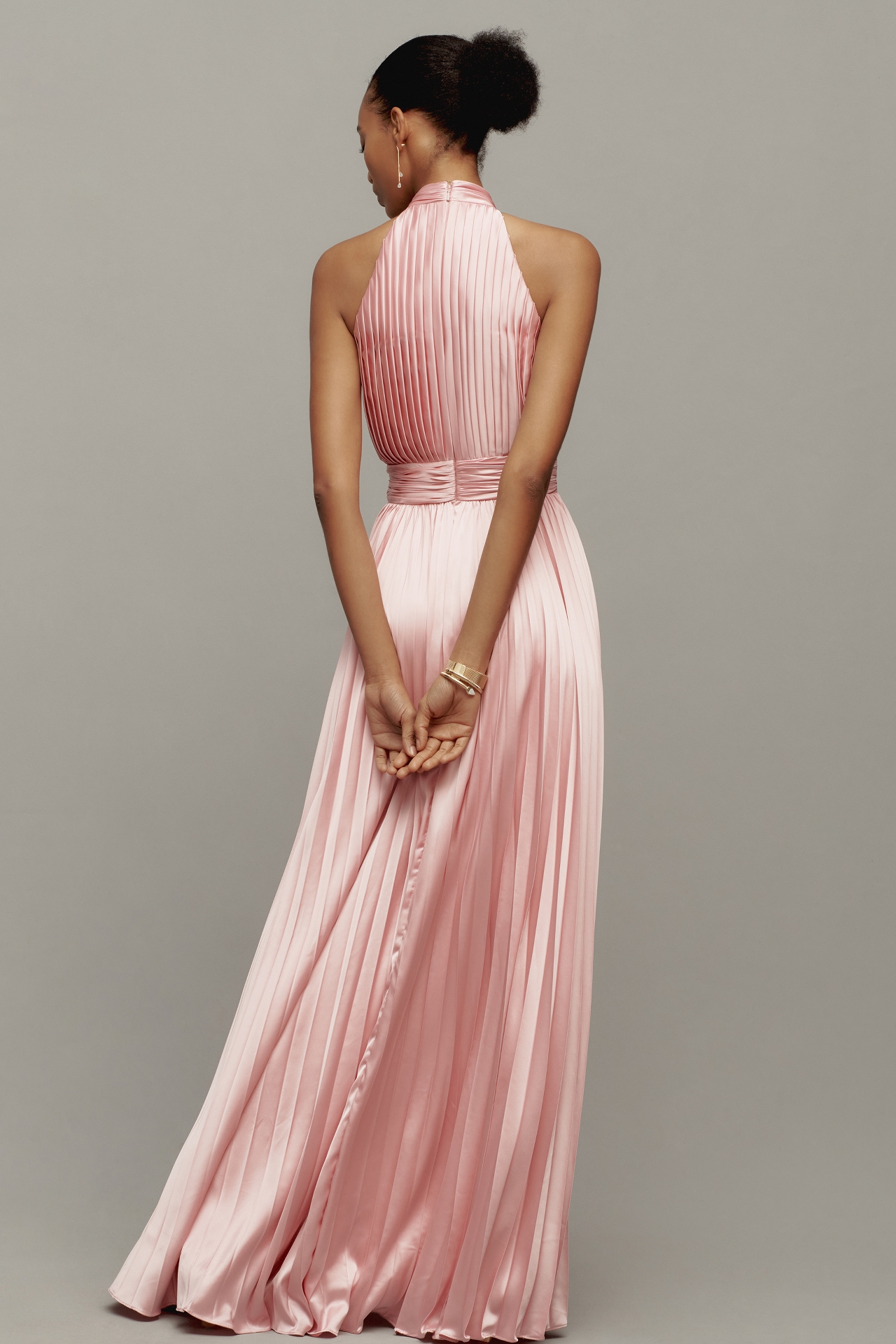 Mac Duggal Halter Pleated Maxi Dress