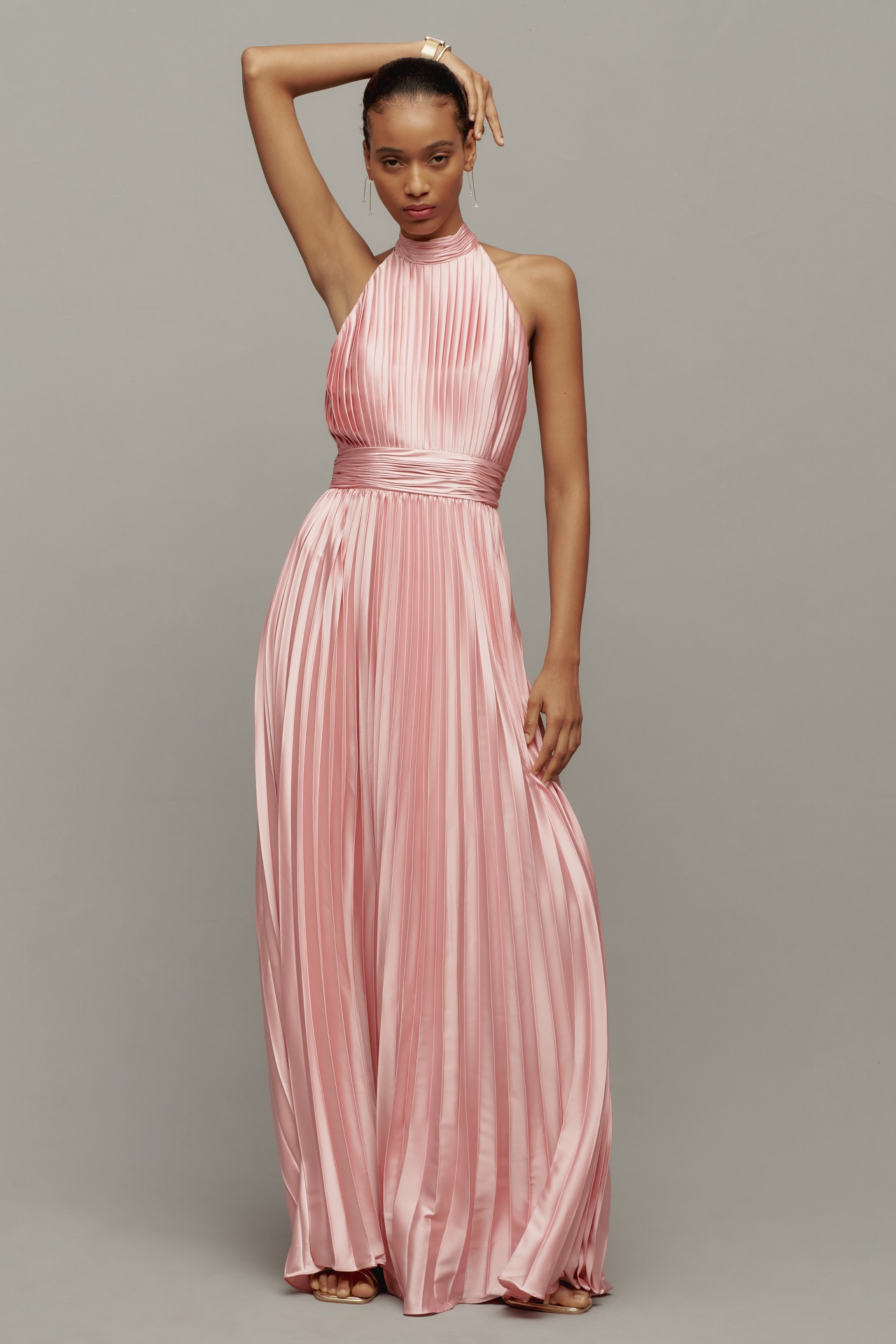 Mac Duggal Halter Pleated Maxi Dress