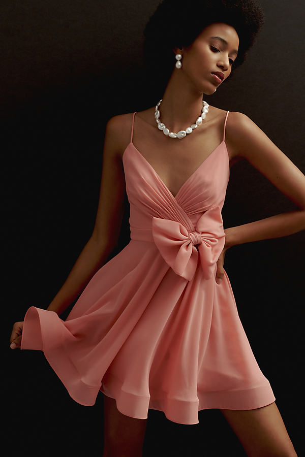 Mac Duggal Sleeveless V-neck Bow Mini Dress In Pink