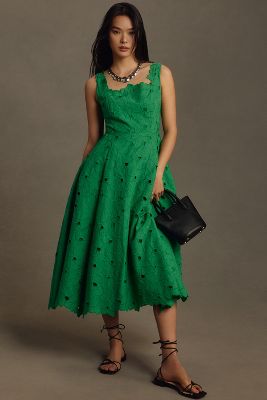 Mac Duggal Sleeveless A-line Midi Dress In Green