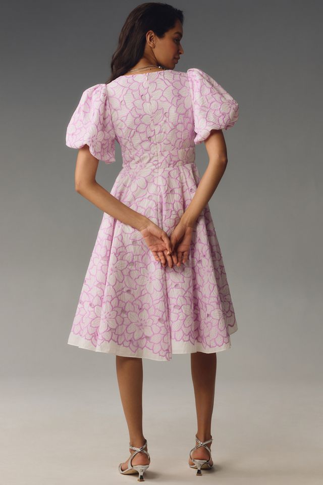 Mac Duggal Puff-Sleeve V-Neck A-Line Knee-Length Dress #1