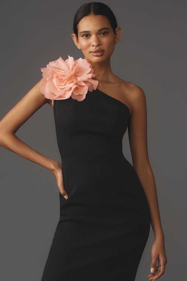 Mac Duggal One-Shoulder Crepe Midi Dress | Anthropologie