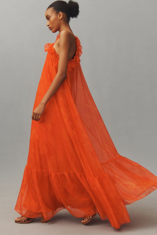 Mac Duggal One-Shoulder Rose Ruffle Maxi Dress #1