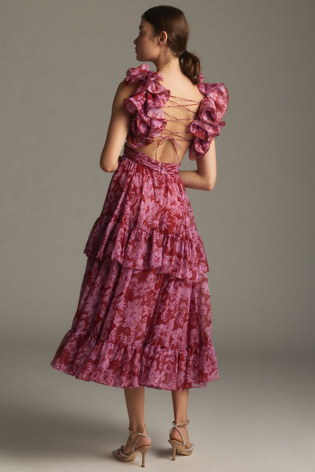 Mac Duggal Sleeveless V-Neck Tiered Ruffled Chiffon Midi Dress #2