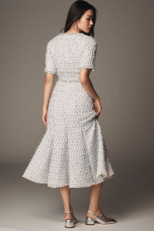 Mac Duggal Short-Sleeve Beaded Tweed Midi Dress #2