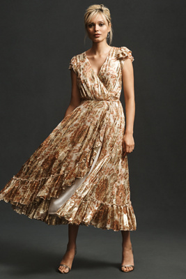 Anthropologie ★ Mac Duggal Pleated Deep-V Empire-Waist Gown Mac Duggal Pleated Flutter-Sleeve Deep-V Empire-Waist Gown